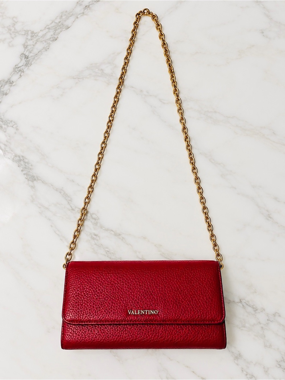 Valentino by Mario Valentino Red Pebbled Leather Wallet on Chain - NWOT